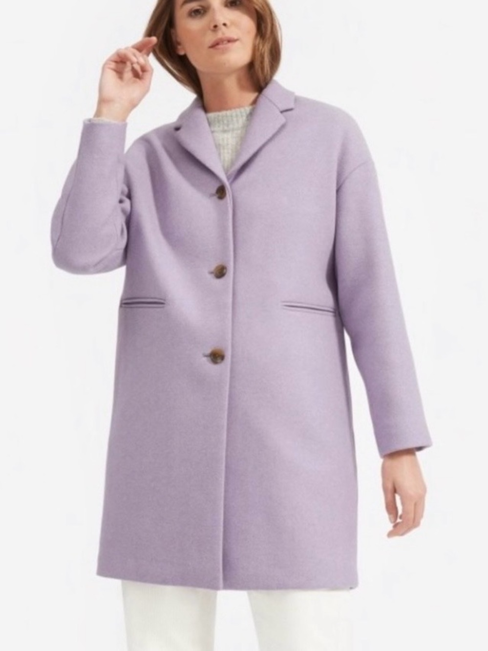 Everlane Lavender Single-Breasted Wool Pea Coat
